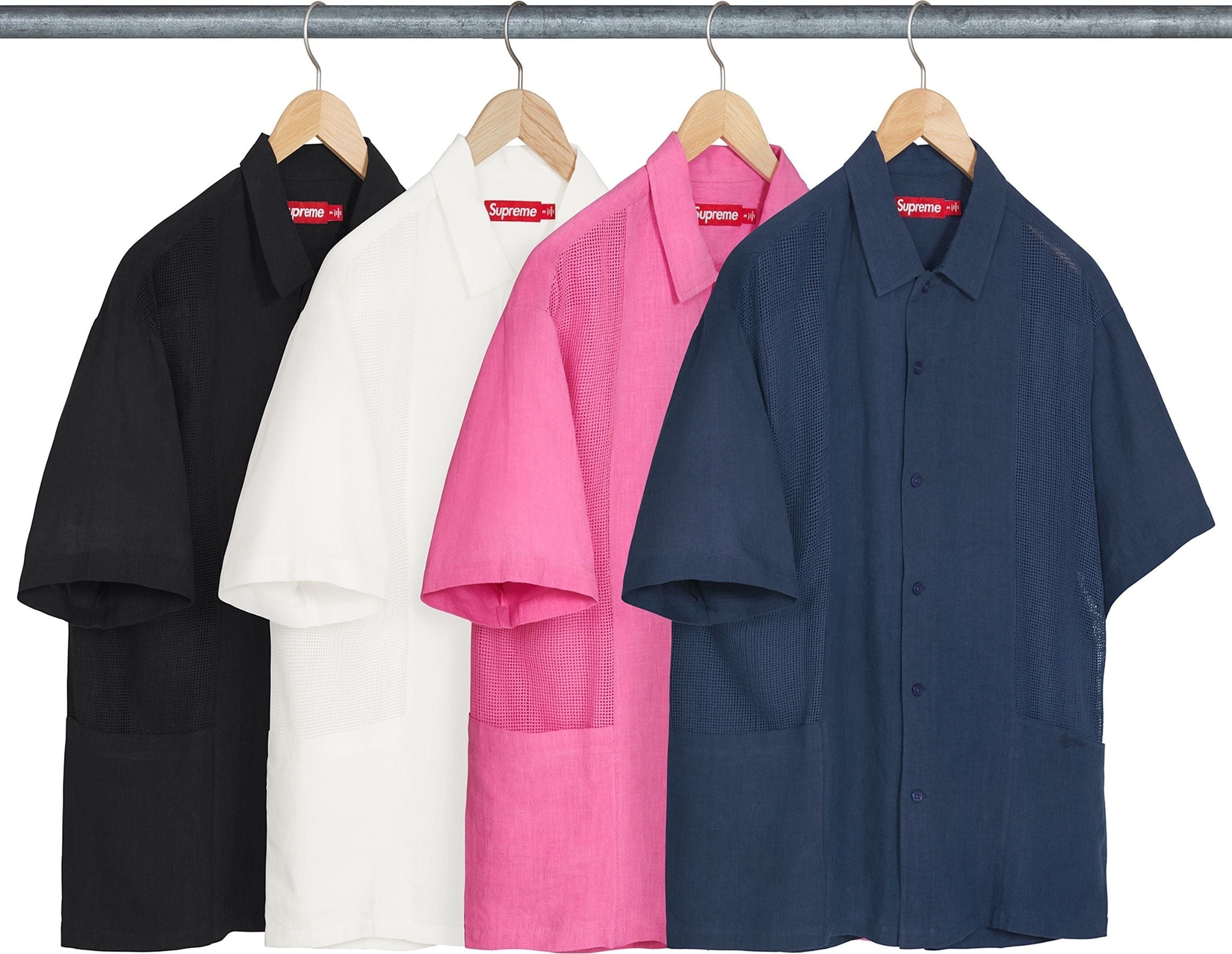Mesh Panel Linen S/S Shirt